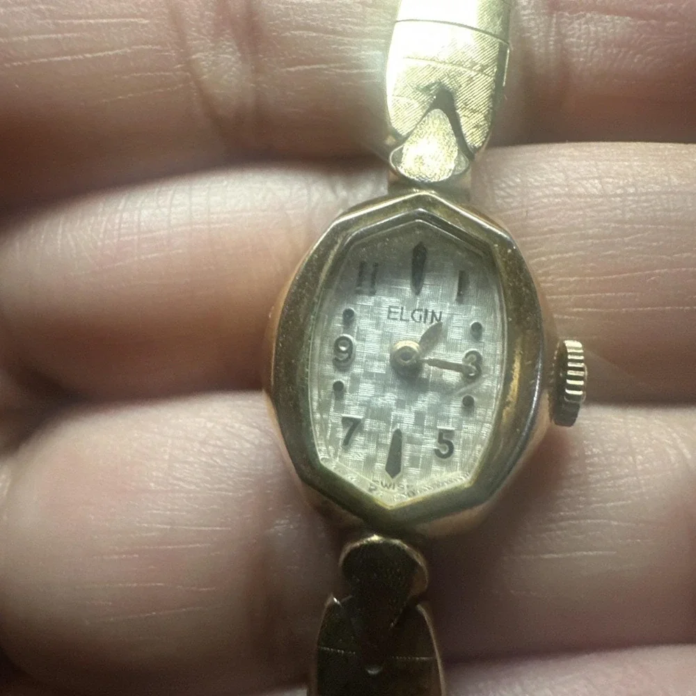 Working Vintage Elgin‎ Ladies Check-board Dial Watch 16mm Fit 6in